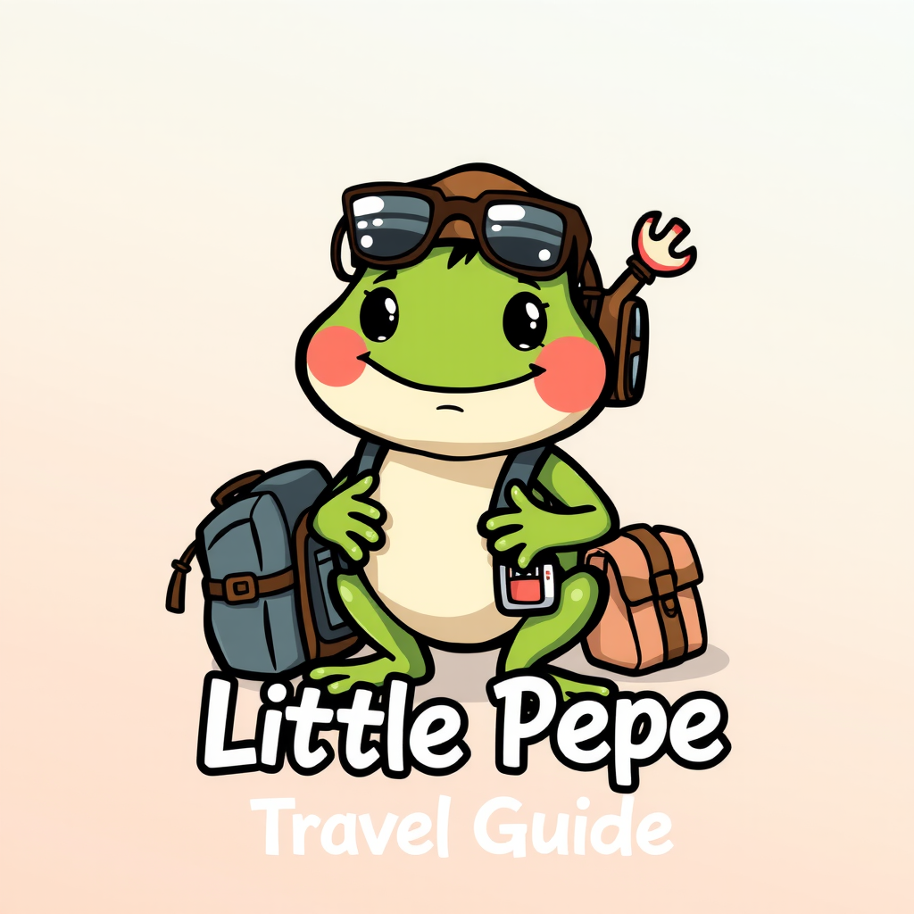 Little Pepe Travel Guide logo featuring a cute cartoon frog character with travel accessories